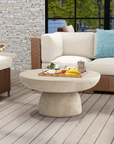 Table basse Galet – Effet travertin mat, design sculptural