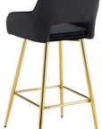 TABOURET DE BAR ATHENA PIED GOLD VELOURS NOIR