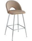 TABOURET DE BAR TEDDY PIED CHROME VELOURS TAUPE