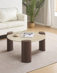 Table basse Triquetra – Alliance du noyer et du travertin mat