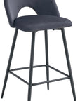 TABOURET DE BAR TEDDY PIED METAL NOIR VELOURS ANTHRACITE