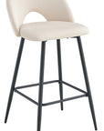 TABOURET DE BAR TEDDY PIED METAL NOIR VELOURS BEIGE