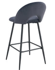 TABOURET DE BAR TEDDY PIED METAL NOIR VELOURS ANTHRACITE