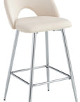 TABOURET DE BAR TEDDY PIED CHROME VELOURS BEIGE