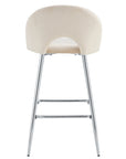 TABOURET DE BAR TEDDY PIED CHROME VELOURS BEIGE