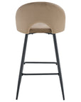 TABOURET DE BAR TEDDY PIED METAL NOIR VELOURS TAUPE