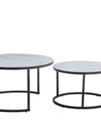 Lot de 2 tables Basses Gigogne ARTO métal noir plateau effet marbre blanc
