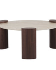 Table basse Triquetra – Alliance du noyer et du travertin mat