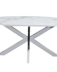 Table de repas MANON PIED CHROME PLATEAU CERAMIQUE MARBRE BLANC 150x90cm