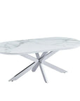 Table basse MANON PIED CHROME PLATEAU CERAMIQUE MABRE BLANC 120x60cm