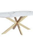 Table repas MANON PIED GOLD PLATEAU CERAMIQUE MARBRE BLANC 180x90cm