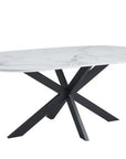 Table de repas MANON PIED NOIR PLATEAU CERAMIQUE MARBRE BLANC 200x100cm