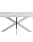 Table de repas MANON PIED CHROME PLATEAU CERAMIQUE MARBRE BLANC 200x100cm