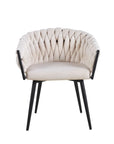 Chaise TRESSEE pied métal NOIR velours ECRU, BEIGE, TAUPE et GRIS