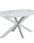 Table de repas MANON PIED CHROME PLATEAU CERAMIQUE MARBRE BLANC 150x90cm