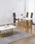 Table de repas PORTOFINO pied GOLD marbre BLANC 180x90cm