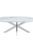 Table basse MANON PIED CHROME PLATEAU CERAMIQUE MABRE BLANC 120x60cm