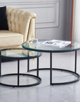 Lot de 2 tables Basses Gigogne ARTO métal noir et plateau en verre