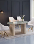 Table à manger ROXY EFFET TRAVERTIN PLATEAU TRANSPARENT 160x90x75cm