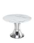Table à manger JUDITH RONDE CHROME PLATEAU CERAMIQUE MARBRE BLANC 120cm