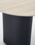 Table à manger SELENA PIED METAL NOIR PLATEAU EN CERAMIQUE TRAVERTIN MAT 180x90cm