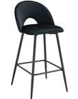TABOURET DE BAR TEDDY PIED METAL NOIR VELOURS NOIR