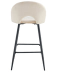 TABOURET DE BAR TEDDY PIED METAL NOIR VELOURS BEIGE