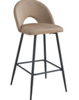 TABOURET DE BAR TEDDY PIED METAL NOIR VELOURS TAUPE