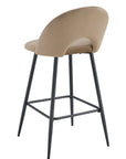 TABOURET DE BAR TEDDY PIED METAL NOIR VELOURS TAUPE