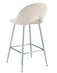 TABOURET DE BAR TEDDY PIED CHROME VELOURS BEIGE