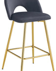 TABOURET DE BAR TEDDY PIED GOLD VELOURS ANTHRACITE