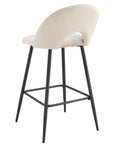 TABOURET DE BAR TEDDY PIED METAL NOIR VELOURS BEIGE