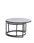 Lot de 2 tables Basses Gigogne ARTO métal noir plateau effet marbre blanc