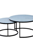 Lot de 2 tables Basses Gigogne ARTO métal noir plateau effet marbre blanc