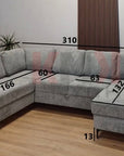 CANAPÉ PANORAMIQUE VIENNA  BEIGE AVEC 2 COFFRES 203X310X160