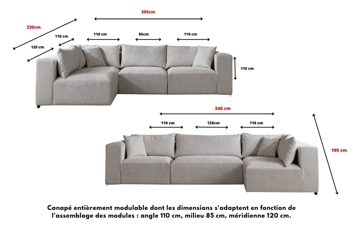 CANAPE MODULABLE AZRA TISSU CHENILLE