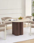 Table à manger HALO – Céramique effet travertin & pied noyer