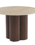 Table à manger HALO – Céramique effet travertin & pied noyer