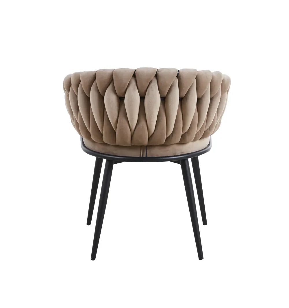 Chaise TRESSEE pied métal NOIR velours ECRU, BEIGE, TAUPE et GRIS