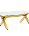 Table de repas IXE métal gold marbre blanc 180x90x75cm