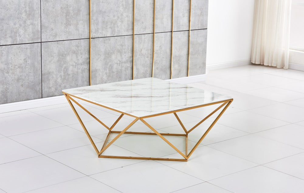 Table Basse ALINA Gold plateau en verre trempé 80x80x45 cm