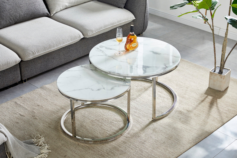 Lot de 2 tables Basses Gigogne ARTO inox et plateau en verre
