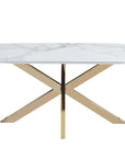 Table repas MANON PIED GOLD PLATEAU CERAMIQUE MARBRE BLANC 180x90cm