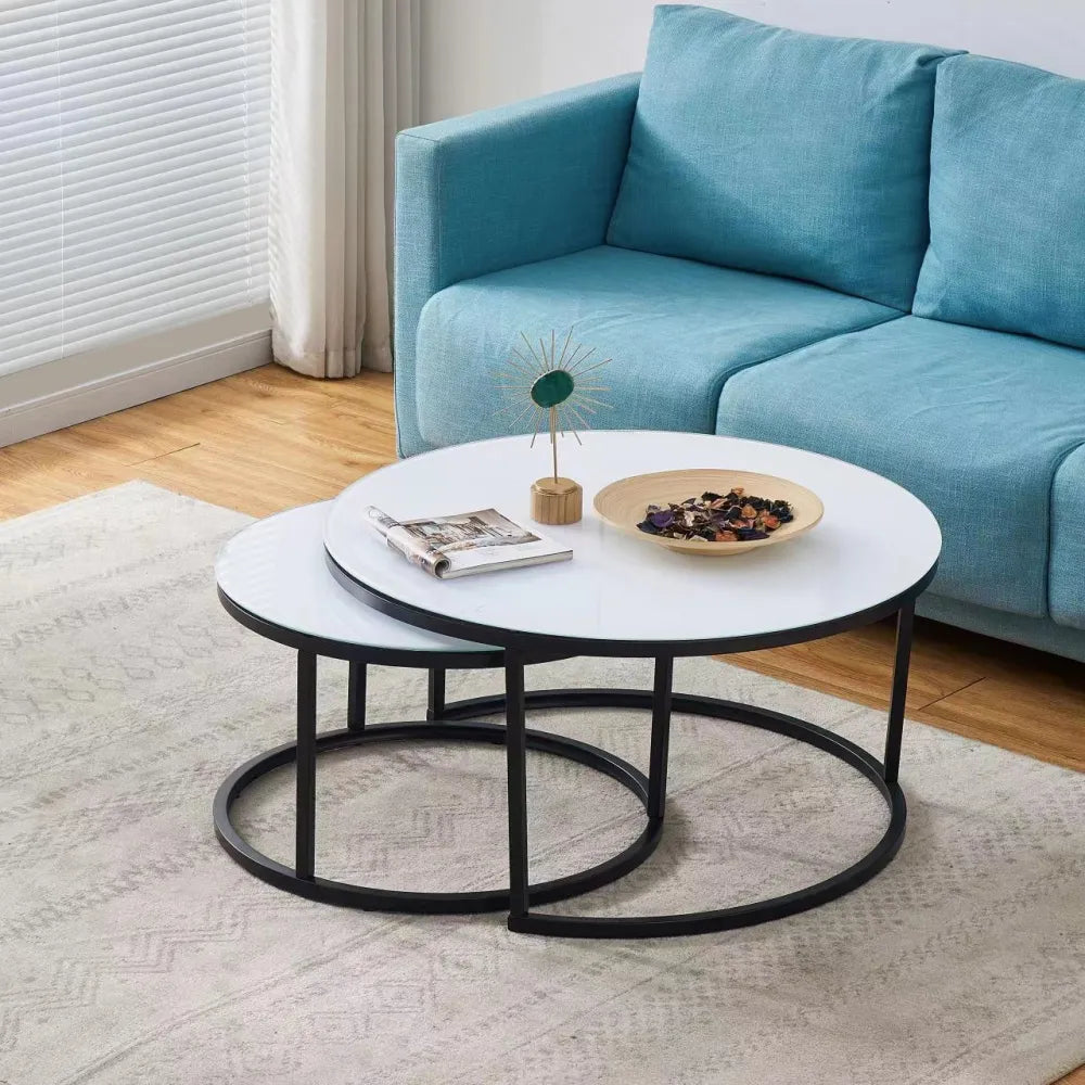 Lot de 2 tables Basses Gigogne ARTO métal noir et plateau en verre