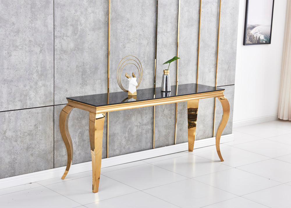 Console BAROQUE Gold plateau en verre 110x50x85 cm