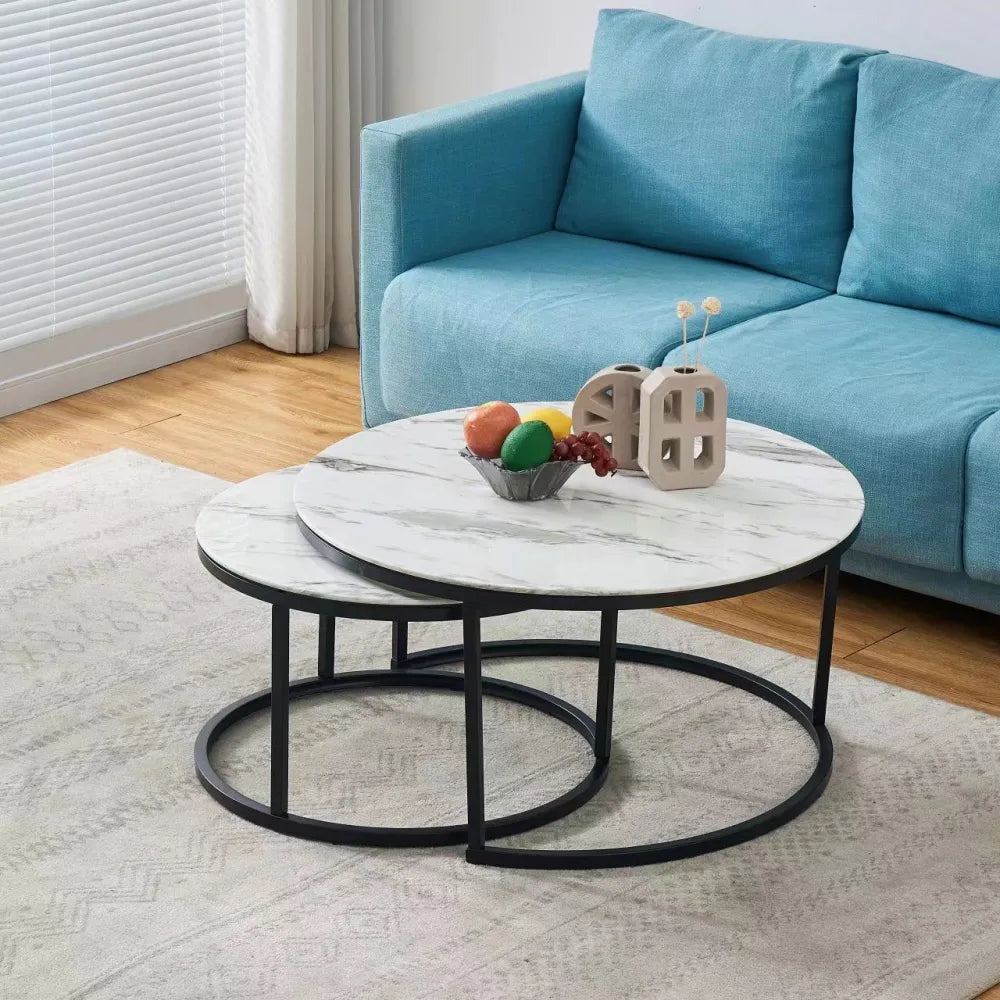 Lot de 2 tables Basses Gigogne ARTO métal noir et plateau en verre