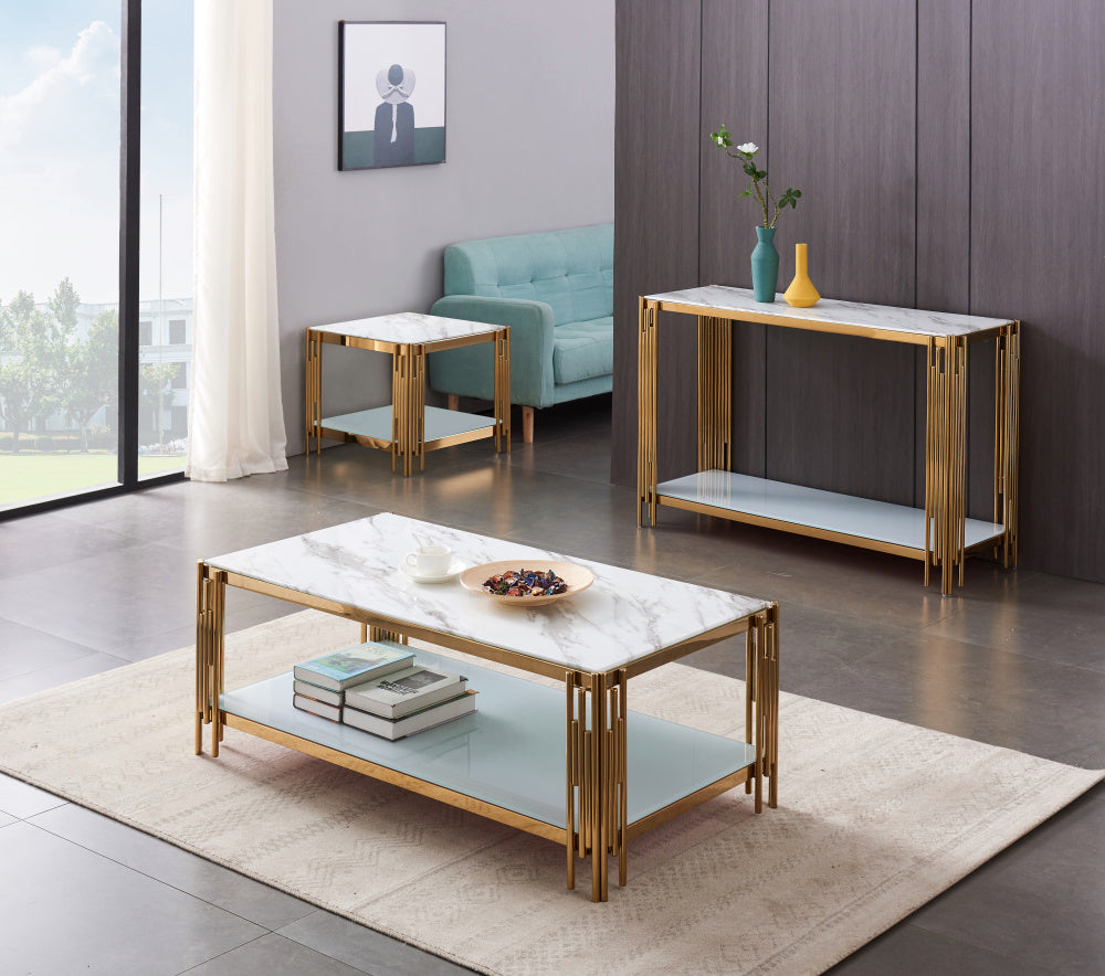 Console FLUTE Gold plateau en verre 120x40x78 cm