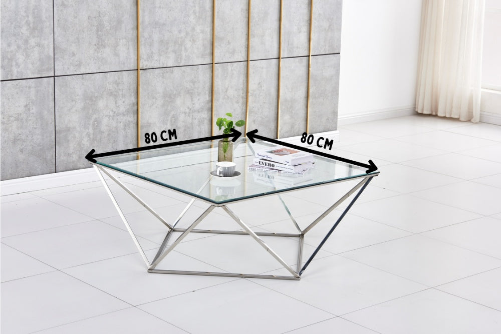 Table Basse ALINA Chrome plateau en verre trempé 80x80x45 cm