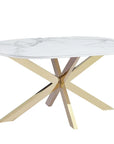 Table repas MANON PIED GOLD PLATEAU CERAMIQUE MARBRE BLANC 150x90cm