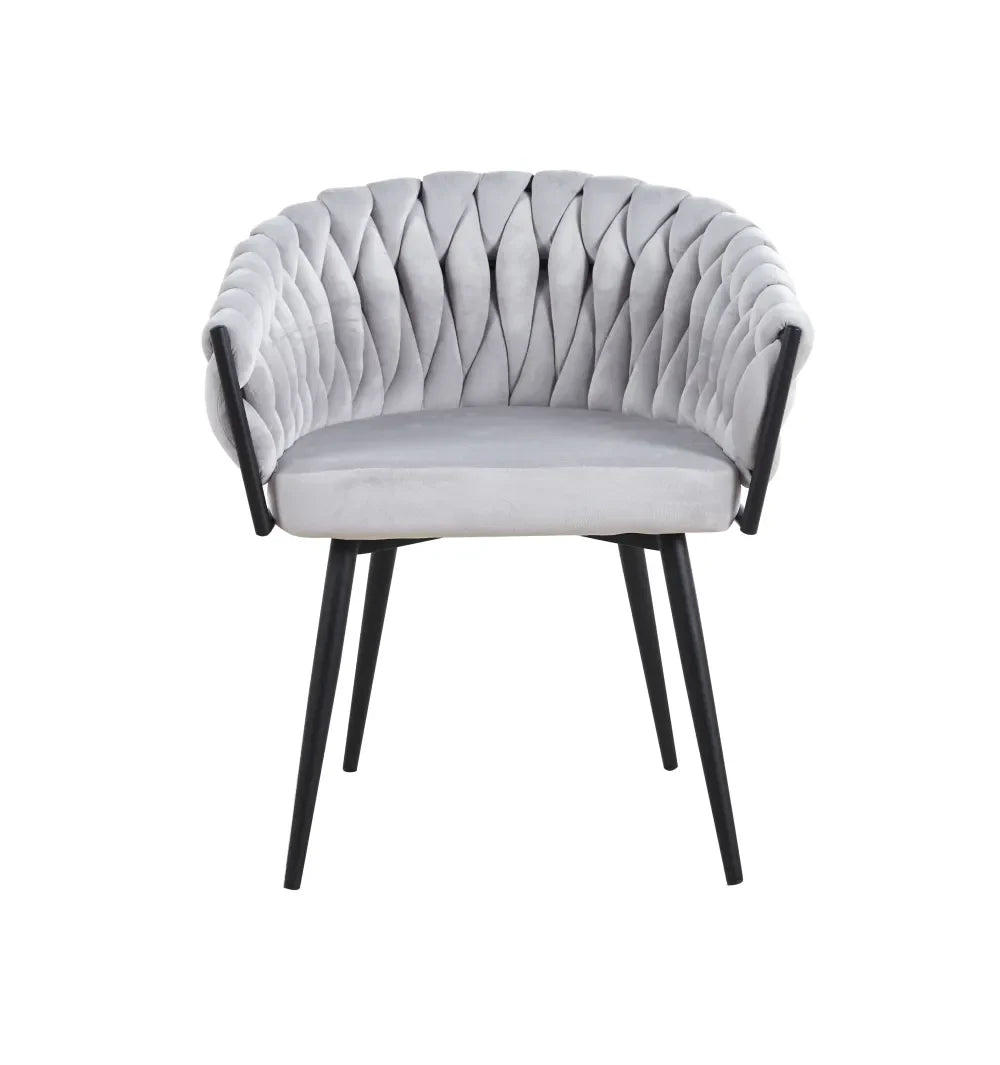 Chaise TRESSEE pied métal NOIR velours ECRU, BEIGE, TAUPE et GRIS